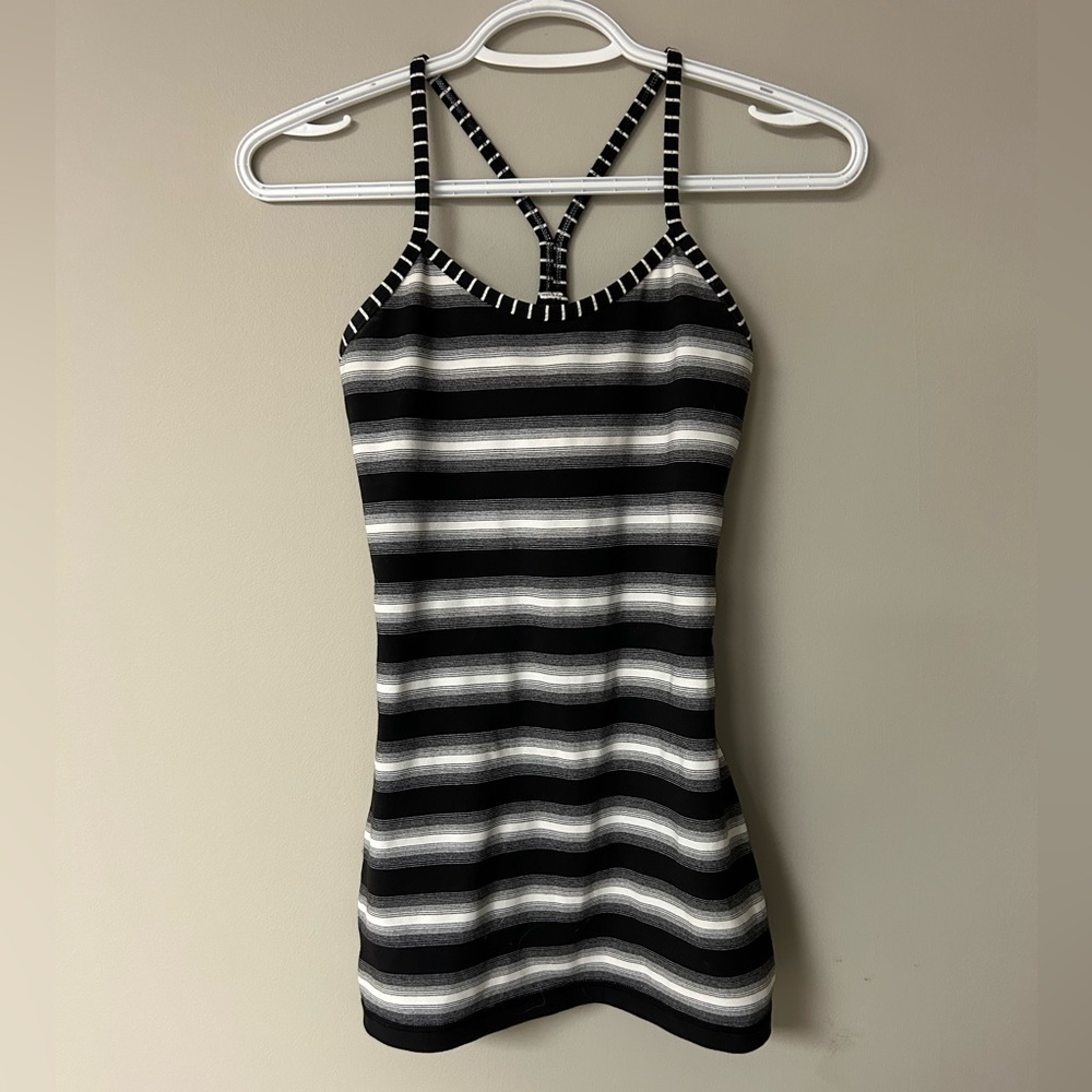 Lululemon Power Y‎ Luon Capilano Black & White Stripe Tank Top